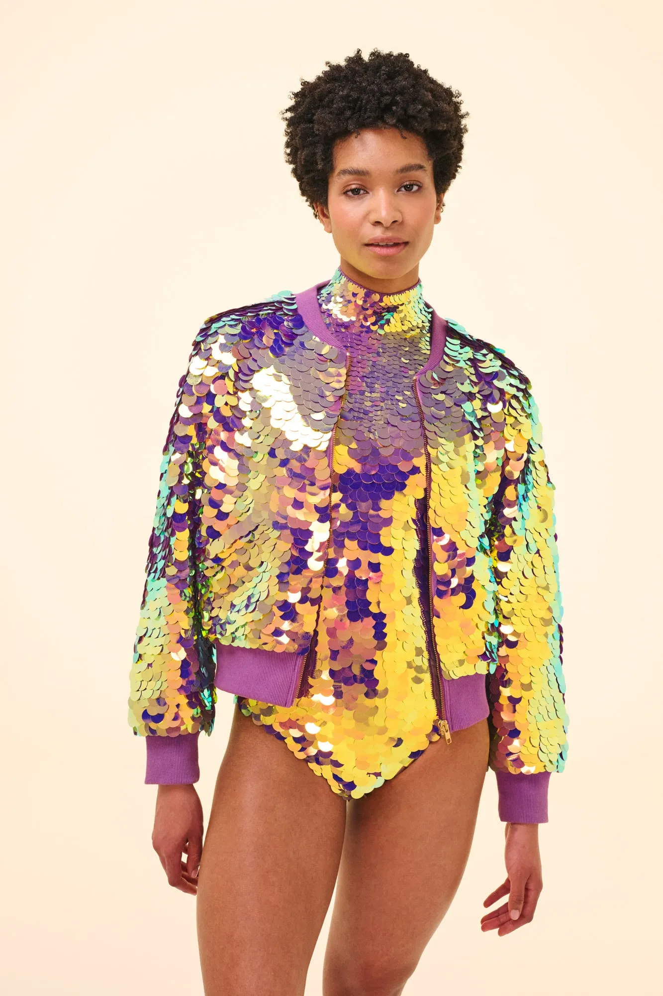 SUPERNOVA SEQUIN BOMBER JACKET - ORCHID