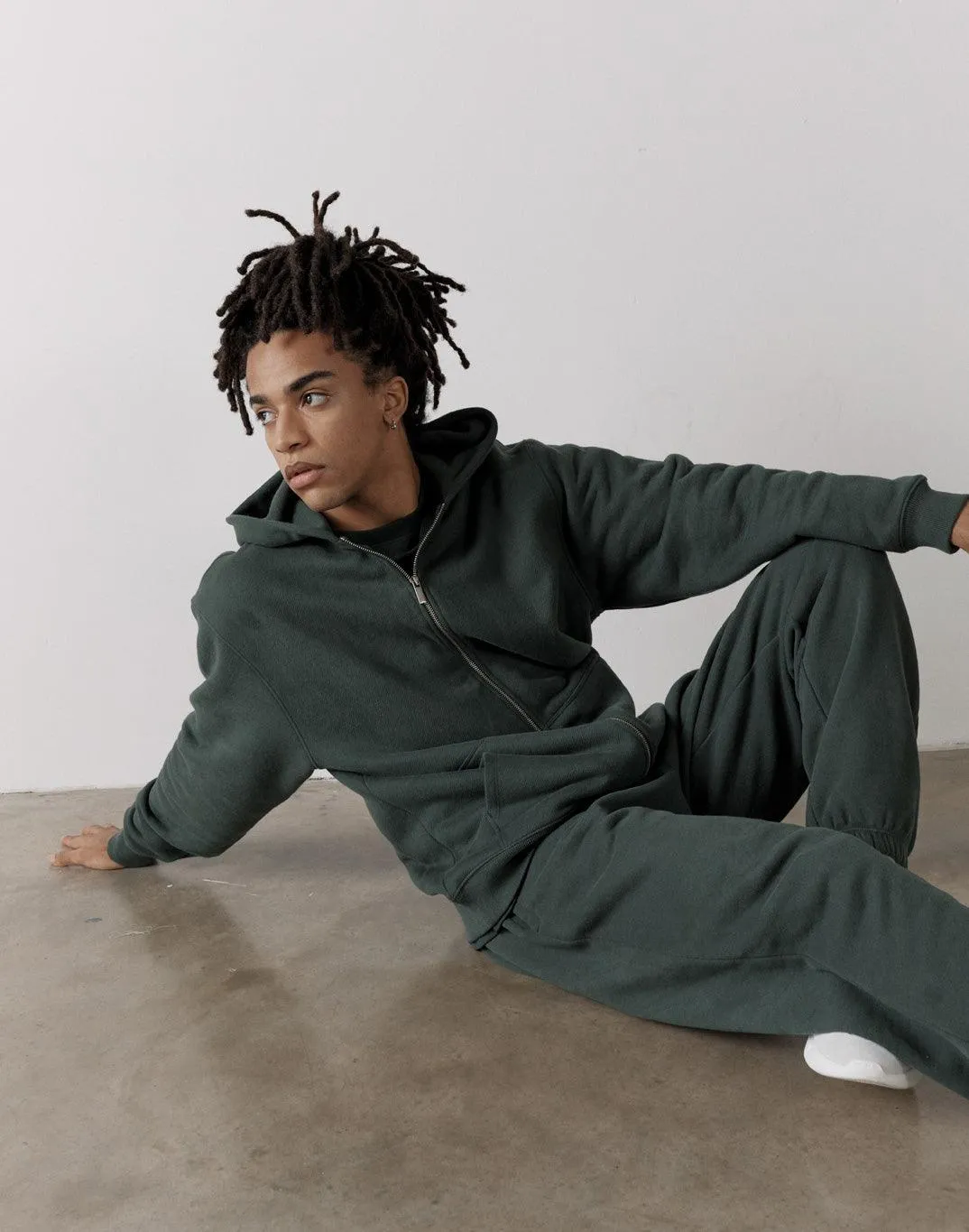 The Oversized Zip Hoodie in Earth Green