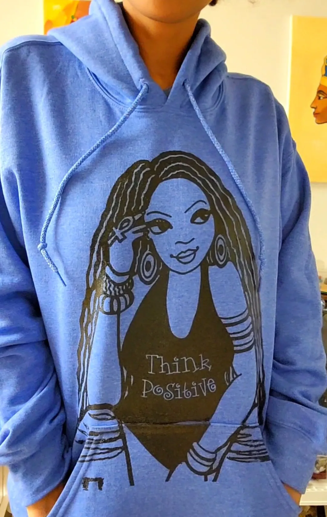 The "Think Positive" with Locs Hoodie in Heather Denim Blue