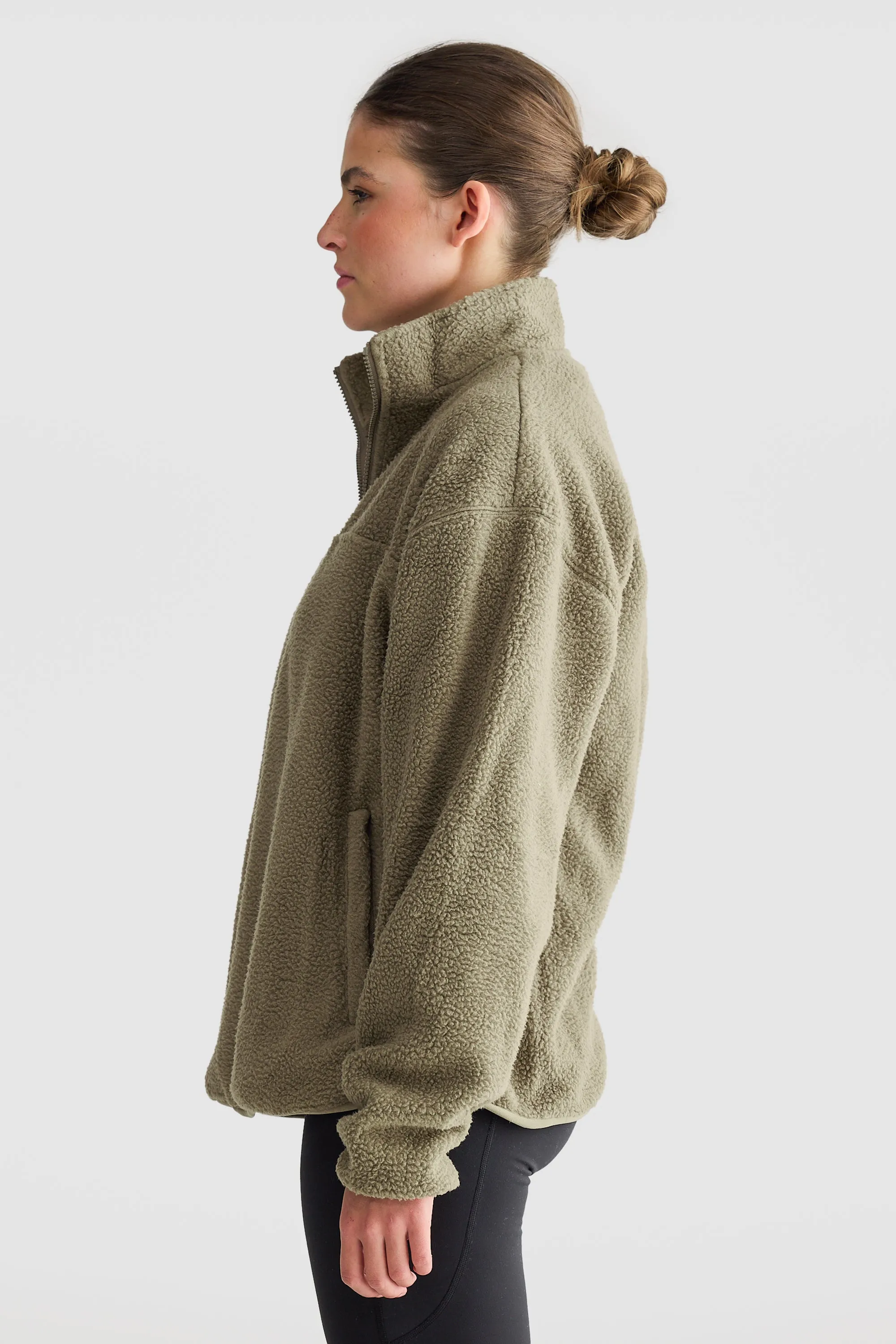 Unisex Sherpa Fleece Quarter Zip Moss