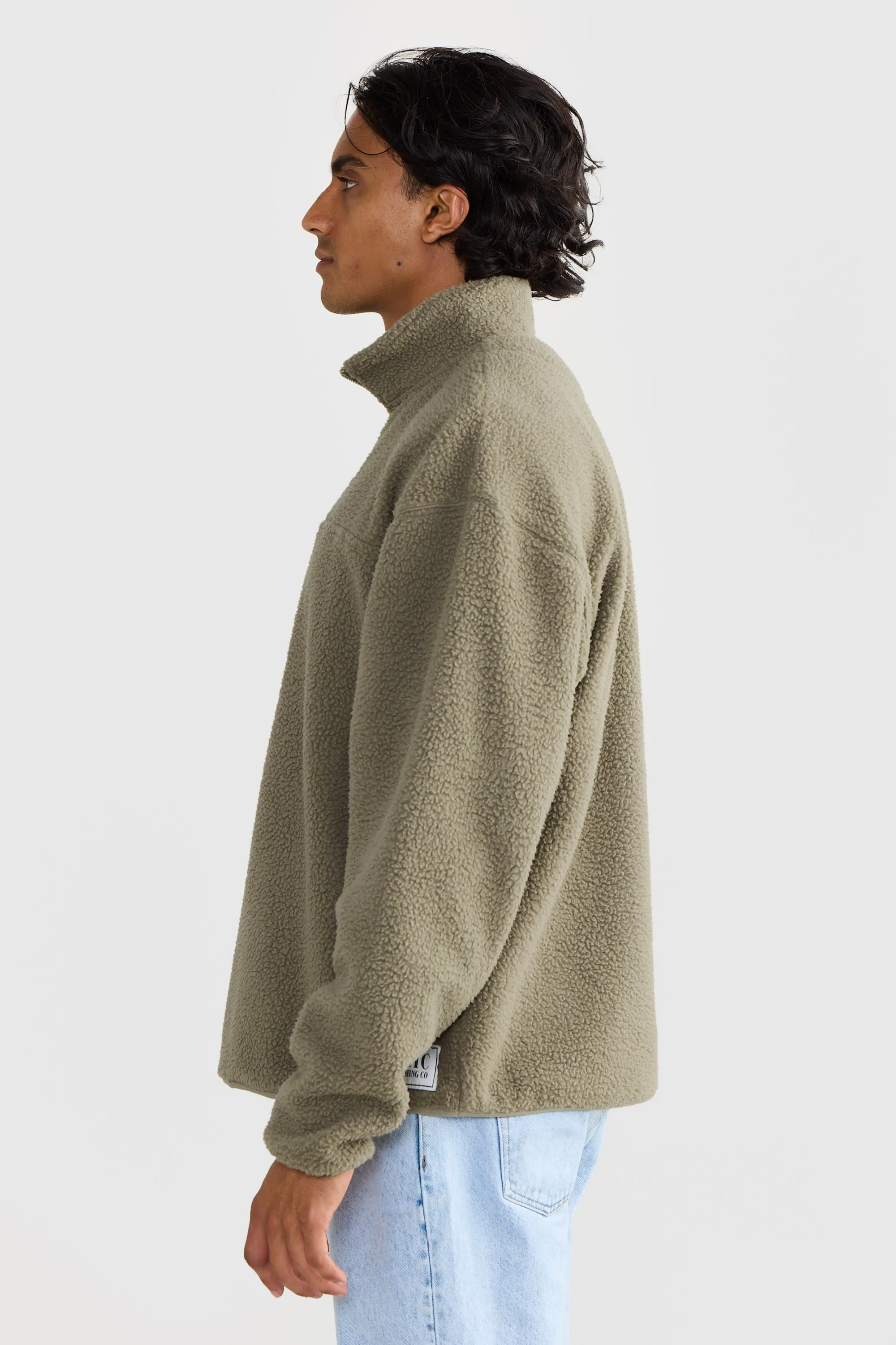 Unisex Sherpa Fleece Quarter Zip Moss