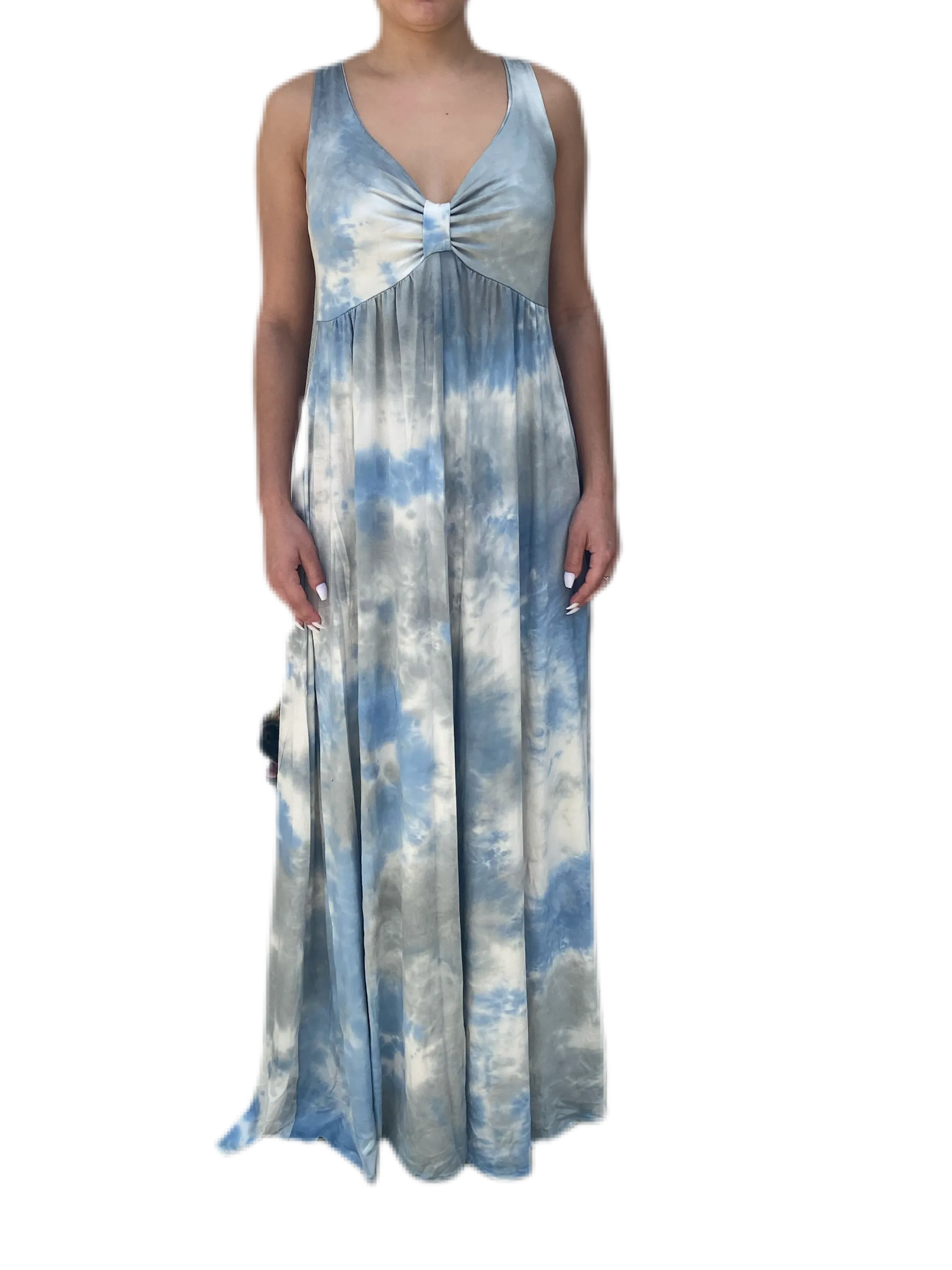 V neck maxi dress  in our squid ink  tie dye Jersey