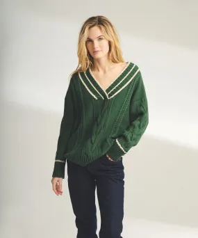 Varsity Cable Knit V-Neck