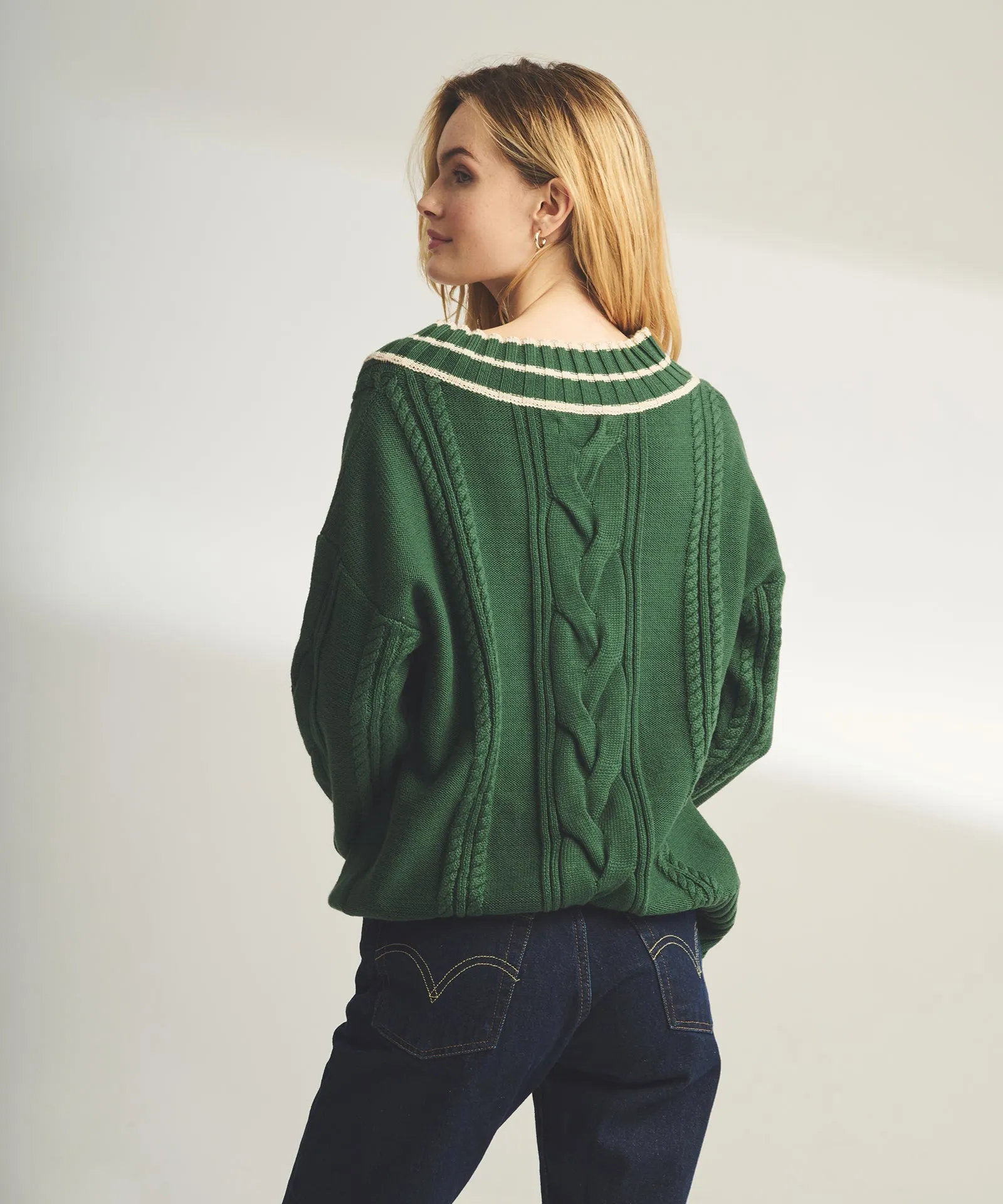 Varsity Cable Knit V-Neck