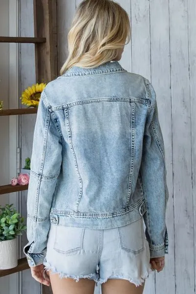 Veveret, Distressed Button Up Denim Jacket