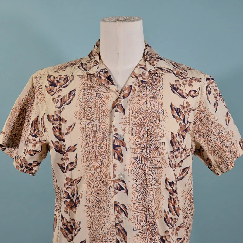 Vintage 60s Hawaiian Camp Shirt Polynesian Floral Print, Harris & Frank M