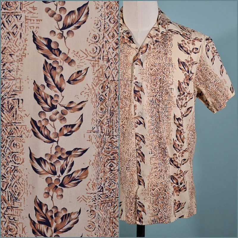 Vintage 60s Hawaiian Camp Shirt Polynesian Floral Print, Harris & Frank M