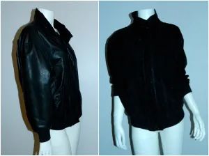 vintage black BALLY leather bomber jacket / lamb leather reversible nubuck suede EU 4