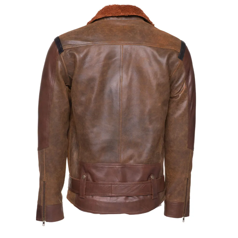 Vintage Brown Sherpa lined Leather jacket with D pocket