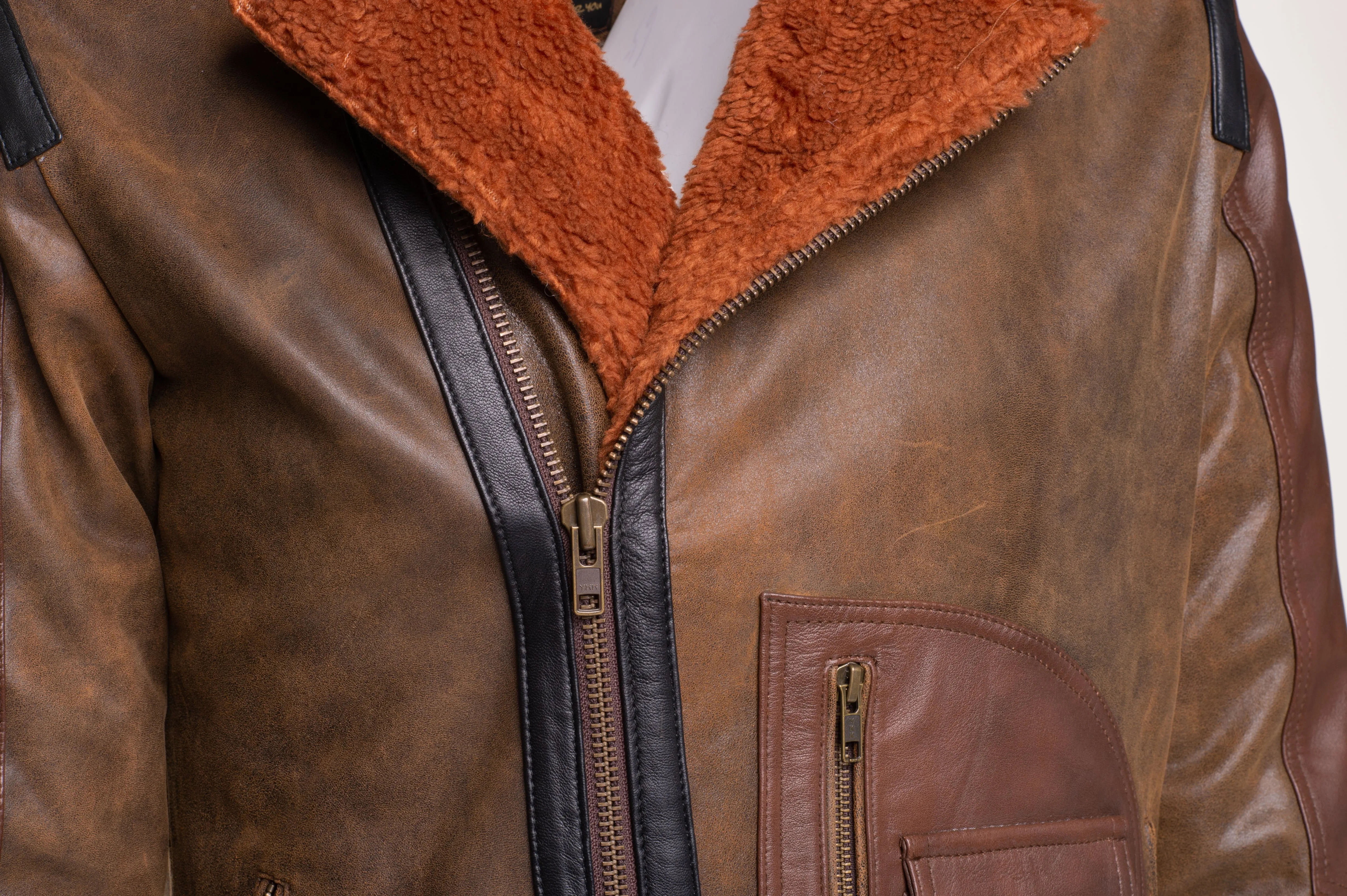 Vintage Brown Sherpa lined Leather jacket with D pocket