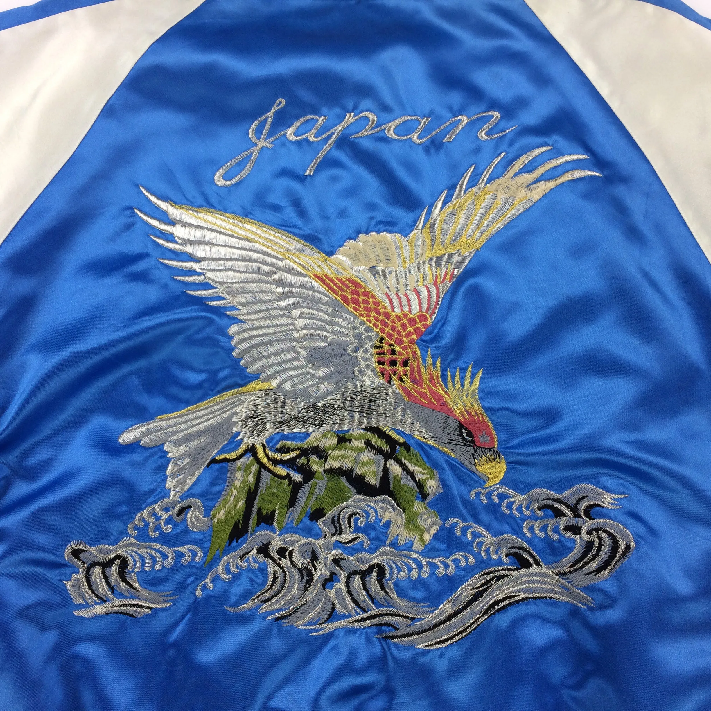 Vintage Sukajan Jacket Blue Eagle Hawk Quilted Souvenir Jacket Japanese Bomber Jacket