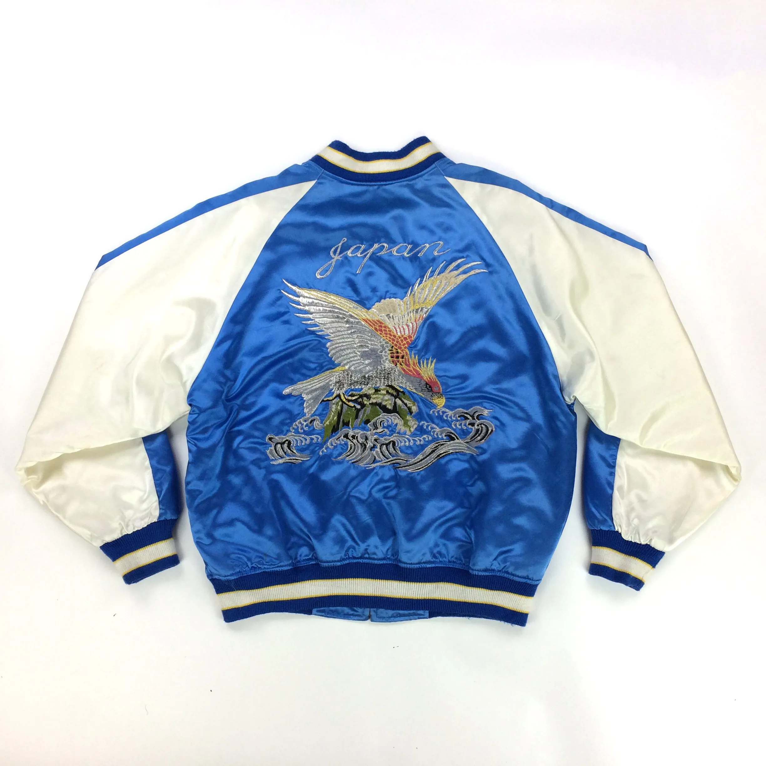 Vintage Sukajan Jacket Blue Eagle Hawk Quilted Souvenir Jacket Japanese Bomber Jacket