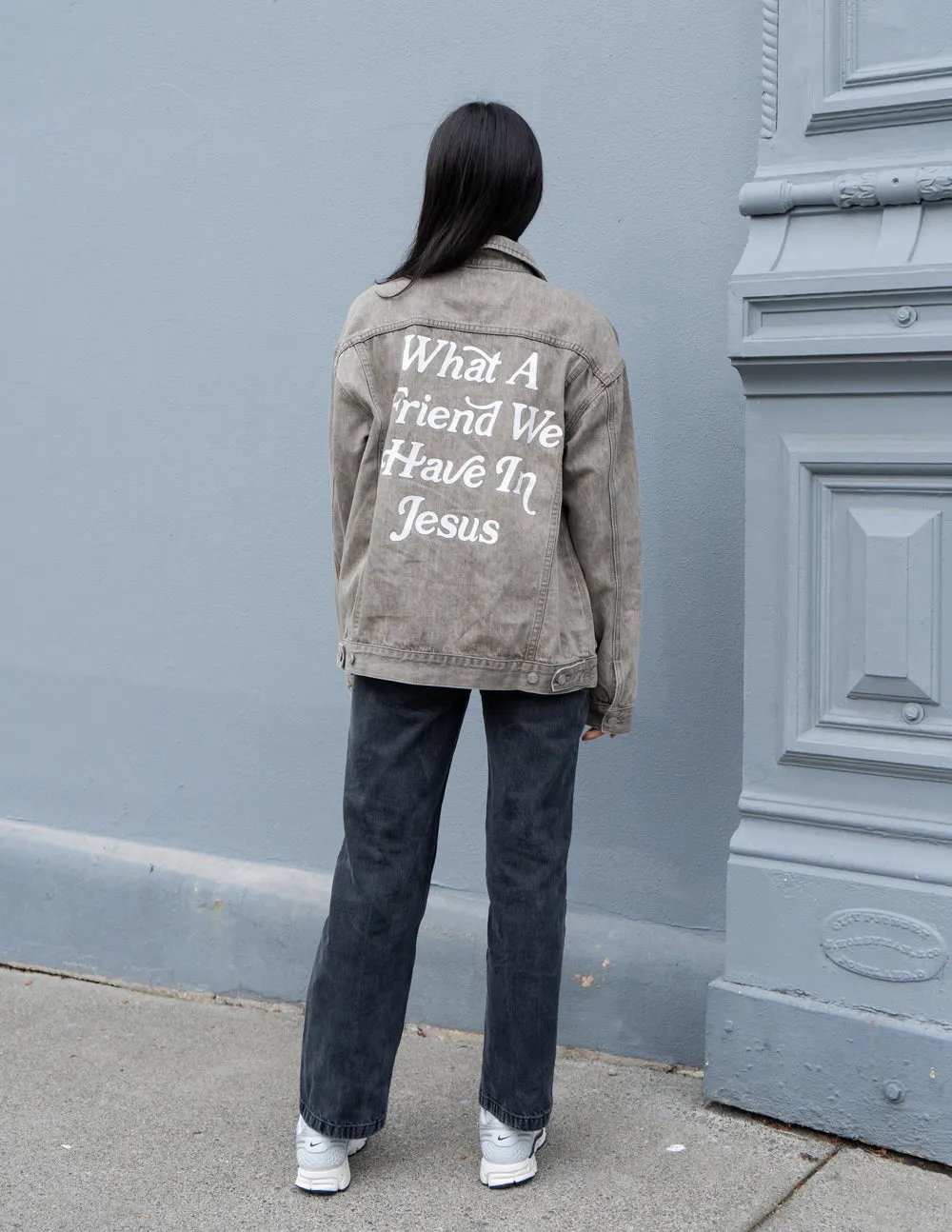 What a Friend in Jesus Grey Denim Jacket