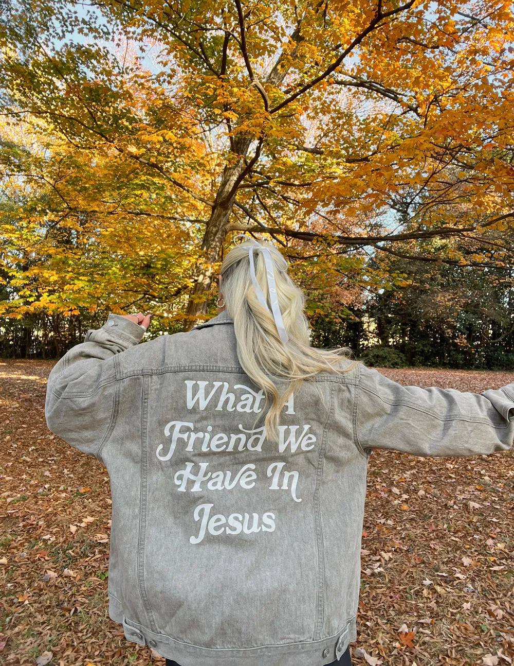 What a Friend in Jesus Grey Denim Jacket