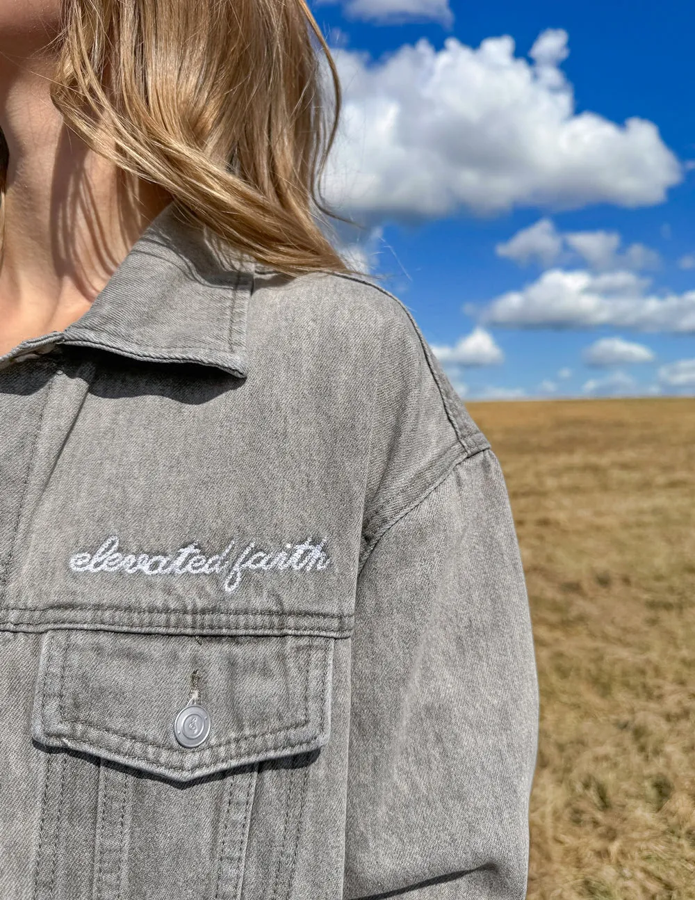 What a Friend in Jesus Grey Denim Jacket