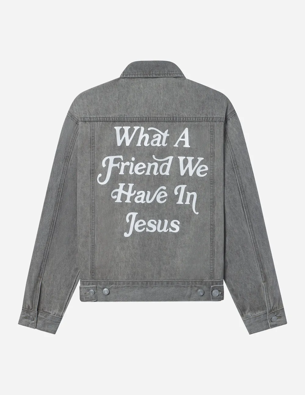 What a Friend in Jesus Grey Denim Jacket