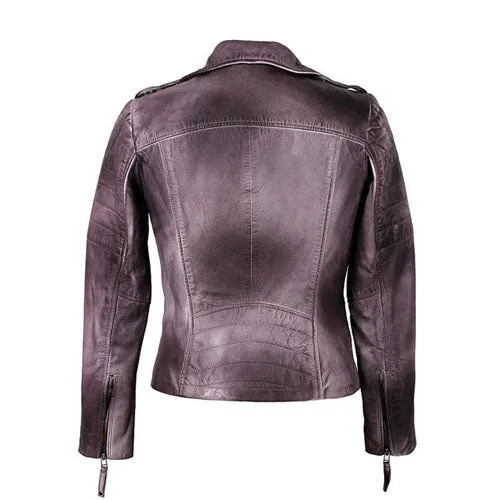 Womens Barlow Washed Effect Leather Jacket