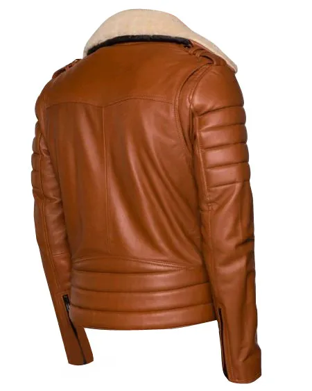 Woodwards English Tan Biker Jacket with Fur collar